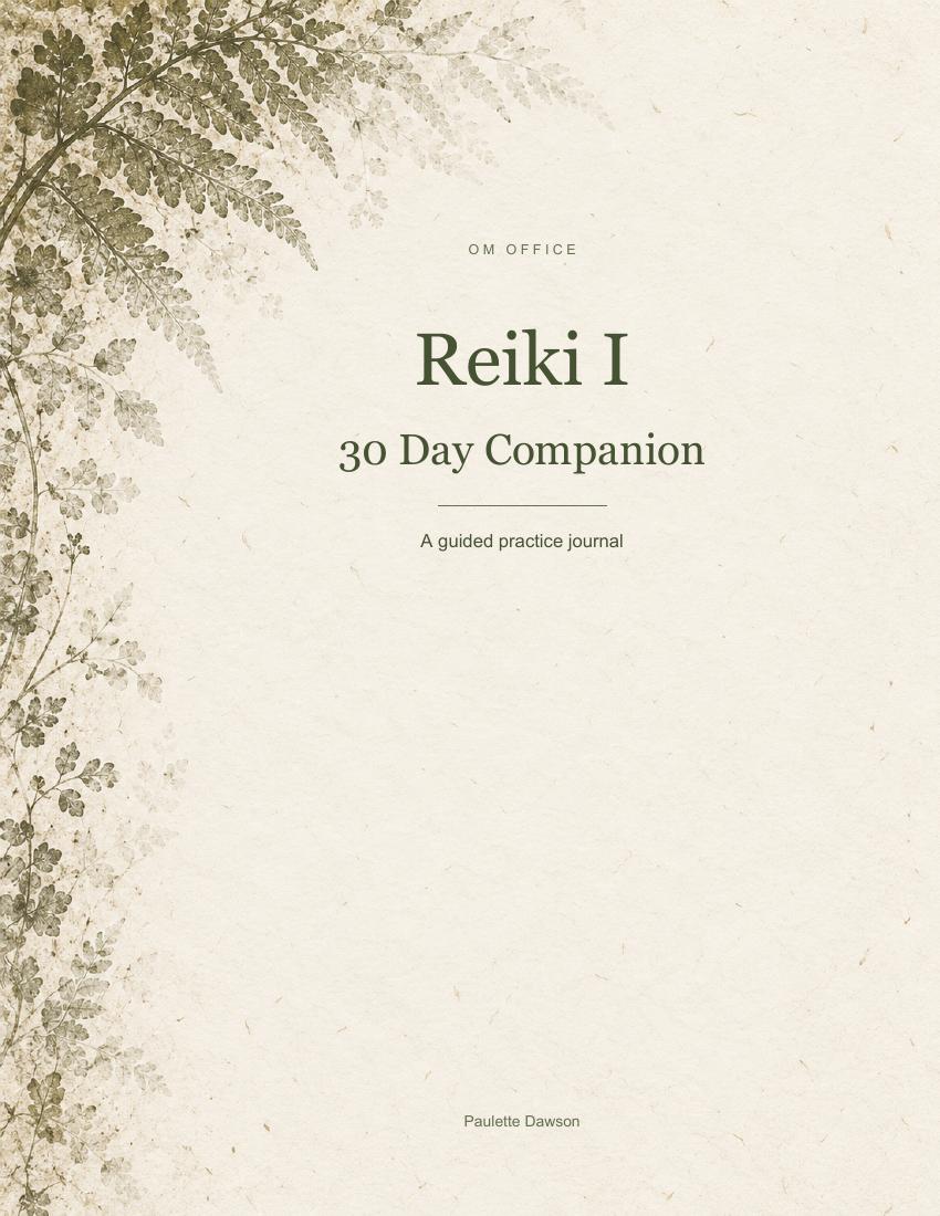 Reiki I 30 Day Companion by Paulette Dawson, with olive botanical artwork on ivory